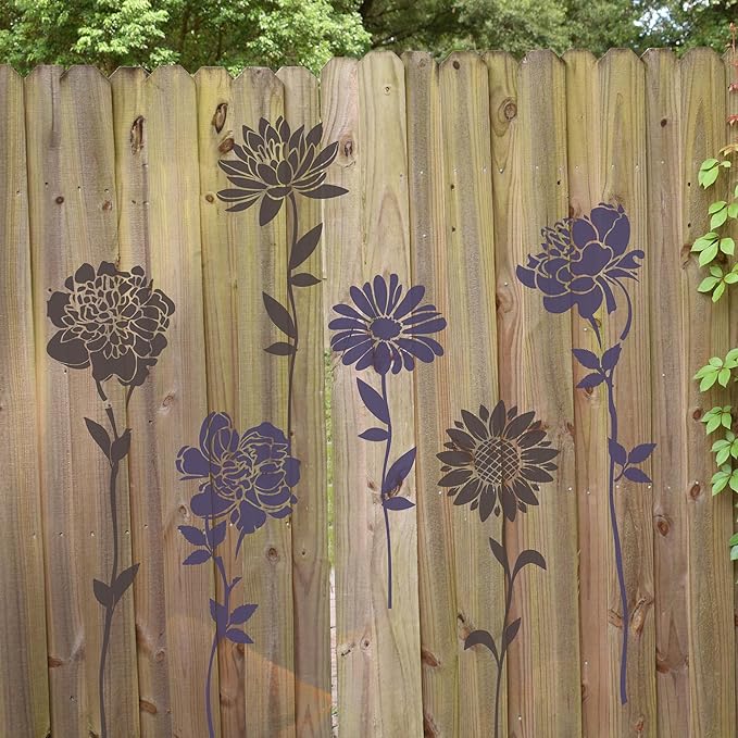 Keluna Large Flower Stencils for Painting - Wall Stencils for Painting Large Pattern on Wood Fence Garden Sunflower Peony Design
