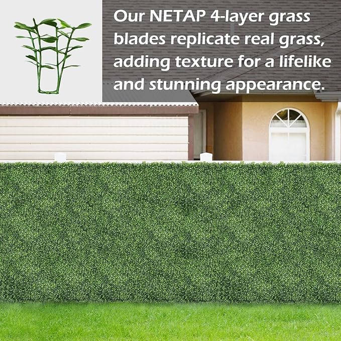 Grass Wall Panels, 10"x 10"(20pcs) 4-Layer Artificial Boxwood Faux Green Wall for Interior