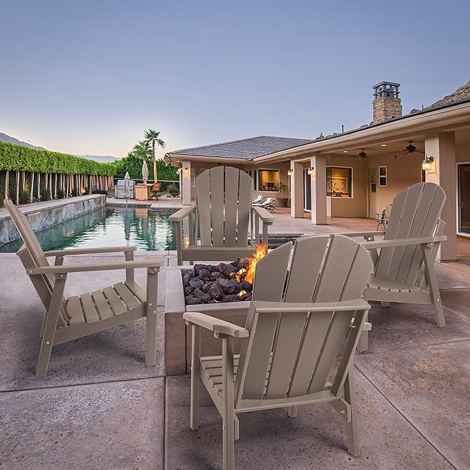 Adirondack Chair, HDPE All Weather Adirondack Chairs, Fire Pit Chairs, Patio Chairs, Lawn Chairs. Perfect for Porch, Patio, Poolside, Deck.
