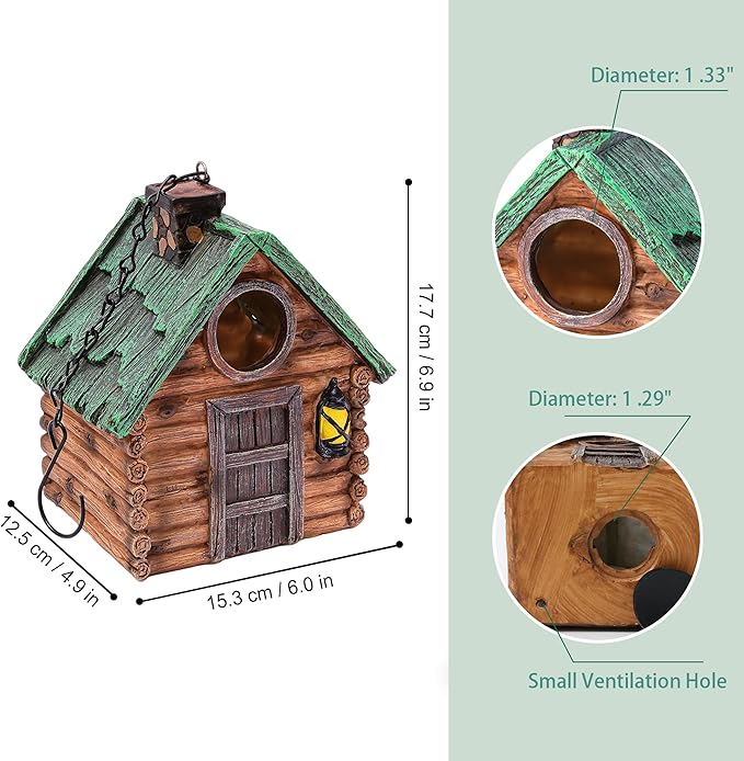 Attivolife Bird Houses for Outside, Wood Bird Nesting Boxes Resin with Hanging Chain, Birdhouses Waterproof Outdoor Decor Bluebird Finches Cardinals for Garden Yard Patio, Birdman Family Friend Gifts