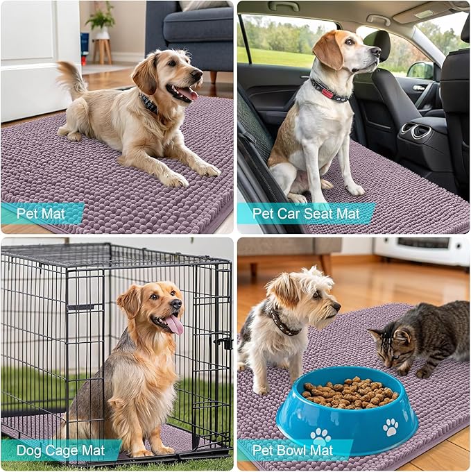 OLANLY Dog Door Mat for Muddy Paws 47x20, Absorbs Moisture and Dirt, Absorbent Non-Slip Washable Doormat, Quick Dry Chenille Mud Mat for Dogs, Entry Indoor Entryway Carpet for Inside Floor, Deep Plum