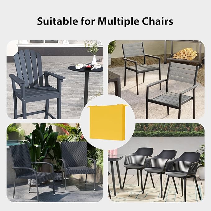 Outdoor Chair Cushions Set of 6, 18.5 x 16 Inch Patio Chair Cushions for Outdoor Furniture, Water Resistant, Non-Slip Ties (Yellow)