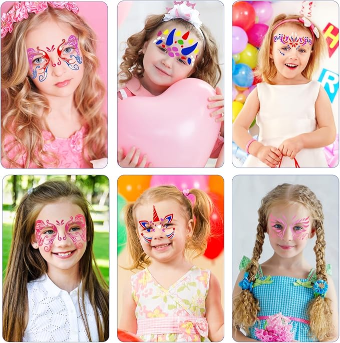 8 PCS Carnival Face Stencils Reusable Face Paint Templates for Kids Adult Tattoo Painting Stencils Unicorn Pattern Carnival Party Supply Wood Wall DIY Art Furniture Home Decoration, 7.9 x 4.7 Inch