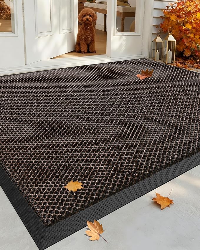 Color&Geometry High Stretch Elastic Silk Doormat, Large Front Door Mat Outside Entrance,Outdoor Door Mat for Patio,Quick-Dry & Heavy-Duty, Non-Slip Rubber Large Doormat, 36"x60" Dark Brown