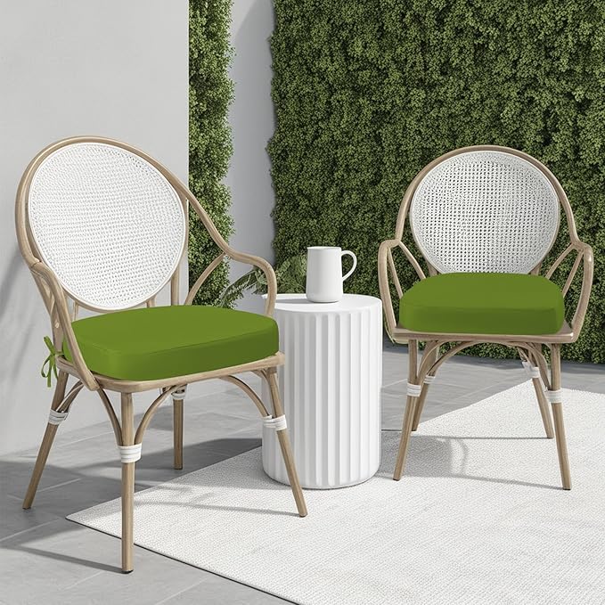 idee-home Outdoor Chair Cushions Set of 4, 19" x 19" x 3" Thick D-Shaped Patio Furniture Outdoor Seat Cushions Waterproof with Ties, Dining Pads