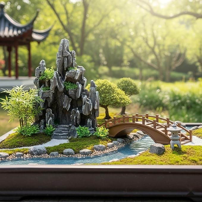 LOGOFUN Miniature Wood Arch Bridge Figurine Mini Wood Bridge Model Tiny Arch Bridge Ornaments for Bonsai Micro Landscape Deocrations - Medium
