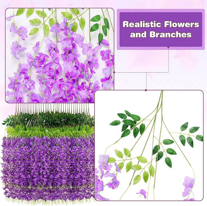Wisteria Hanging Flowers,Fake Hanging Flowers,Wisteria artificiales Garland for Home Wedding Arch Floral Party Garden Ceremony Outdoor Decor,3.6 feet Long(25,Purple)