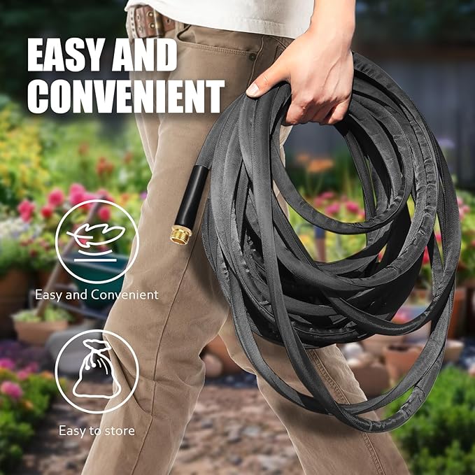 Non-Expanding Garden Hose 25ft – Flexible, Burst-Resistant, Anti-Kink, 10-Function Spray Nozzle, Lightweight & Durable for Outdoor Use(Black)