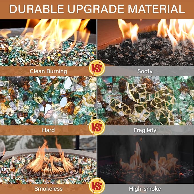 NUPICK 10 Pound Fire Glass, 1/4 Inch Reflective Fire Pit Glass, Tempered Firepit Glass Rock for Propane or Natural Gas, Glass Rocks for Fire Pit Table or Fireplace, Gold & Green & Copper Mix