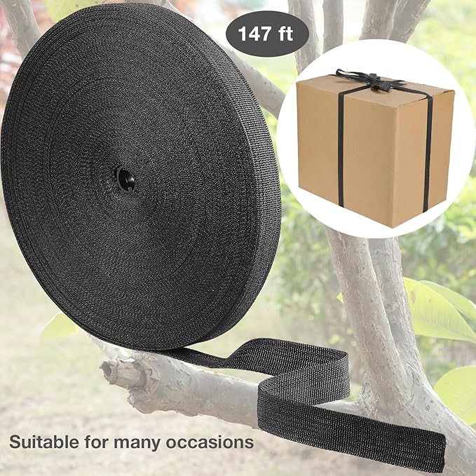 Shappy Tree Tie Strap Garden Webbing Strap Garden Plant Supports Tree Tie Staking for Outdoor Use, Plant Supports, Grafting, Straightening Supplies(Black,295 Feet x 1 Inch)