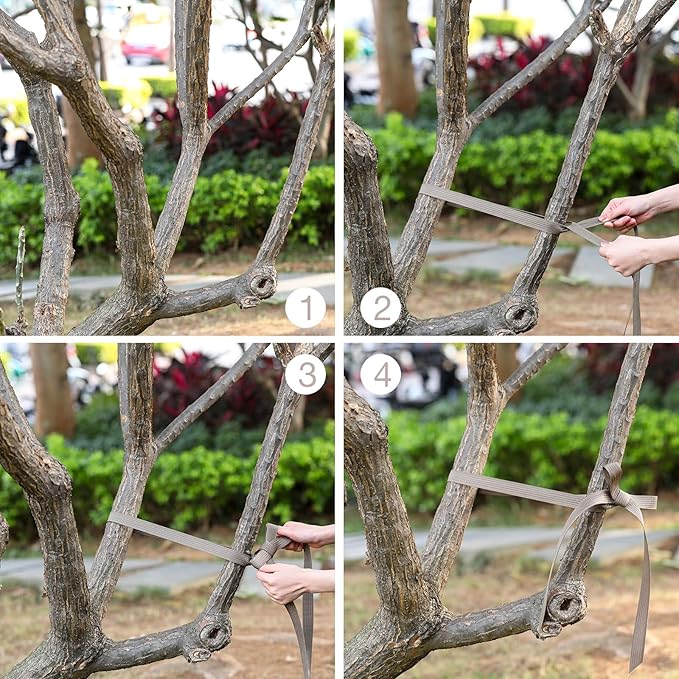Shappy Tree Tie Strap Garden Webbing Strap Garden Plant Supports Tree Tie Staking for Outdoor Use, Plant Supports, Grafting, Straightening Supplies(Dark Khaki,295 Feet x 1 Inch)