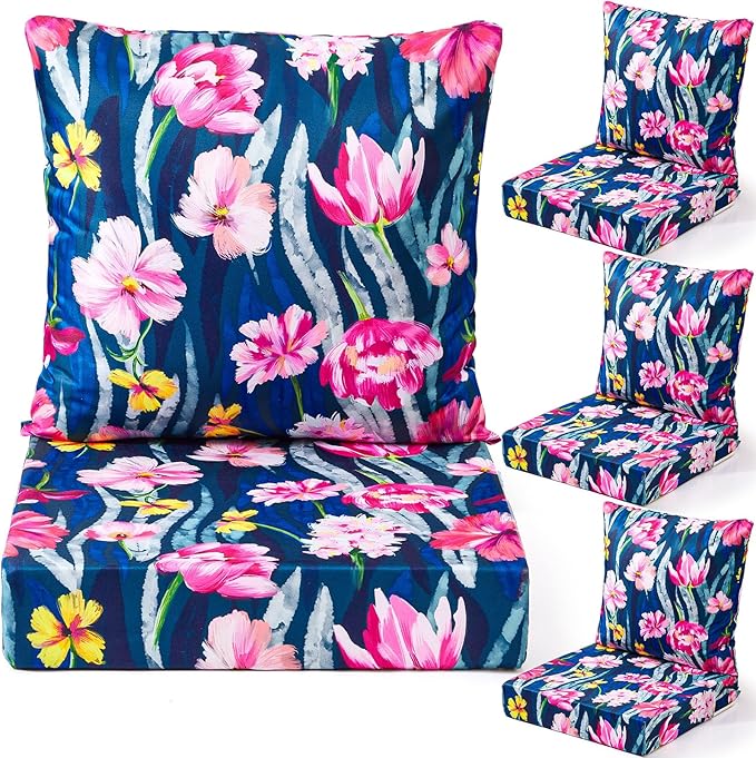 Hoteam 4 Set Outdoor Chair Patio Cushions Deep Seat Waterproof Chair Cushions 20 x 20 Inch for Patio Furniture Set Replacement Removable Seat and Back(Retro Flower)
