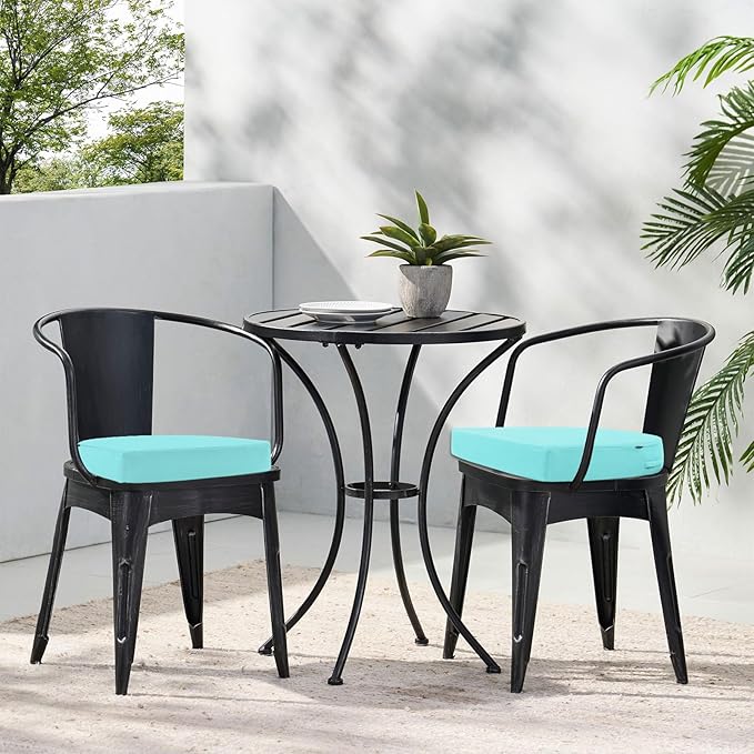 Topotdor Outdoor Chair Cushions Set of 4, 19"x19"x3" Waterproof Patio Chair Cushions for Outdoor Furniture, Round Corner Outdoor Seat Cushions Color Fastness Chair Pads with Ties, Teal