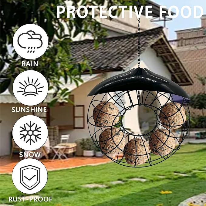 Suet Ball Hanging Wild Bird Feeder Bird Feed Dispenser Suet Ball Holder for Outside Fat Ball Feeder Orbicular Shaped
