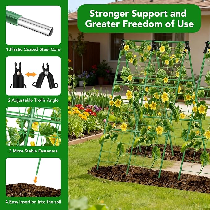 2 Pack Cucumber Trellis, 34"×48" Garden Trellis for Climbing Plants Outdoor, A-Frame Vegetable Trellis for Raised Bed, Support for Tomatoes, Squash, Zucchini, Vegetables & Flowers