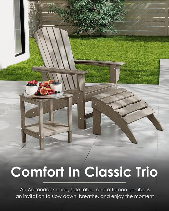 GREENVINES Adirondack Chairs Set of 2 | Wood Grain HDPE Plastic | Oversized Fire Pit Chair | All Weather | Desert Brown | Poly Lumber | for Outdoor Deck Backyard Patio Garden