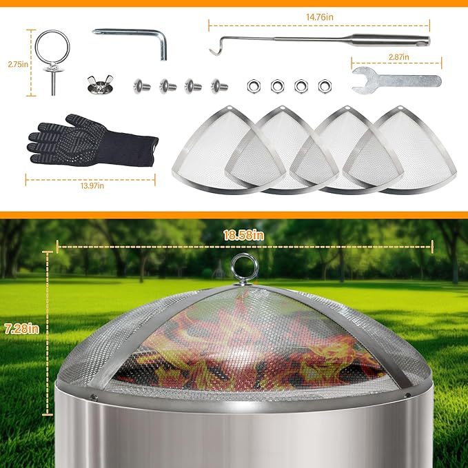 Fire Pit Spark Cover with Insulated Gloves, Compatible with Solo Stove Bonfire 19.5-Inch fire pits, an Easy-to-Lift, Foldable Stainless Steel Spark Cover acer