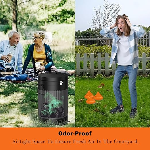 Dog Poop Trash Can Outside, 12L/3.1Gal Metal Dog Waste Trash Can with Lid, Foot Pedal, Waste Container with 40 Bags, Pet Poop Bucket with Lid Soft Close for Pet, Round Black Can