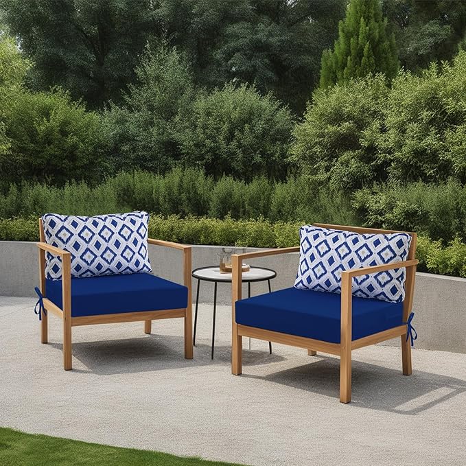 idee-home Outdoor Cushions for Patio Furniture, Outdoor Seat Cushion, Waterproof Hampton Bay Deep Seat Replacement Couch Chair Cushions for Garden Lawn Backyard Deck, 26.5 x 26.5 Navy Blue Pattern