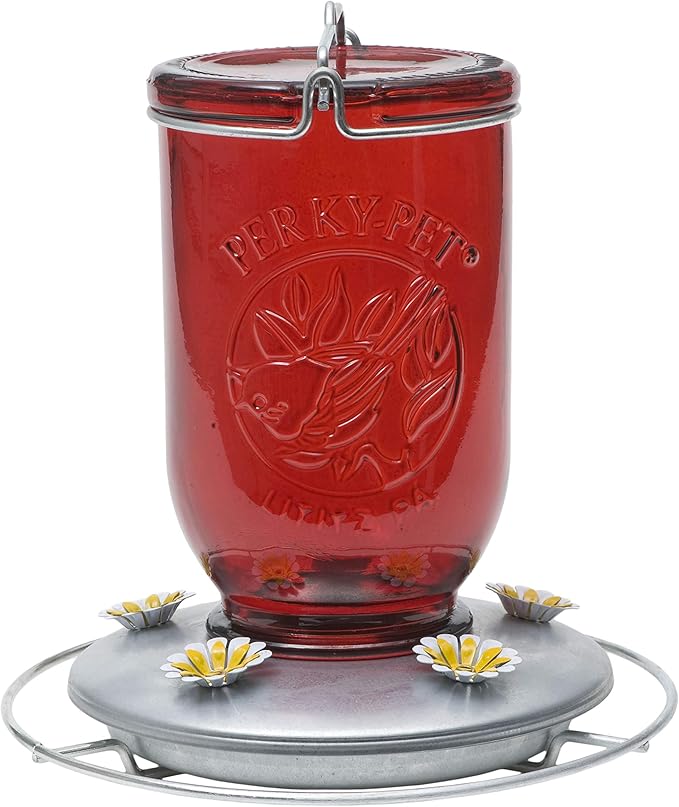 Perky-Pet Red Mason Jar Vintage Glass Hummingbird Feeder - Outdoor Garden Décor - 32-oz capacity, 786-1SR