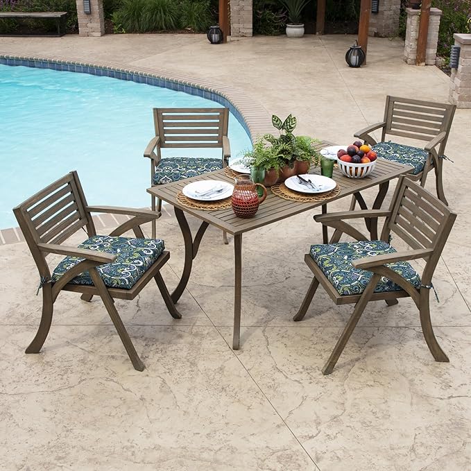 Arden Selections Rocking Chair Cushion, 19 x 18, Rain-Proof, Fade Resistant, Cushions for Rocking and Outdoor Chairs 18 x 19, Sapphire Aurora Blue Damask (Pack of 4)