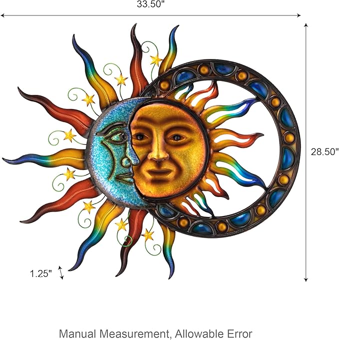 Glitzhome Sun and Moon Wall decor, Metal Stylish and Artistic Sun and Moon Yard Art with Sturdy Powder-Coated Various Color Decorative Garden Sign for Outdoor and Indoor