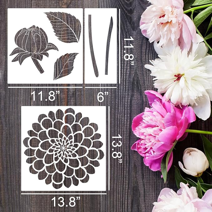 Large Flower Stencils for Painting Dahlia Flower Stencils for Walls 14” Floral Stencil Templates for Garden Fence Wood Furniture Fabrics