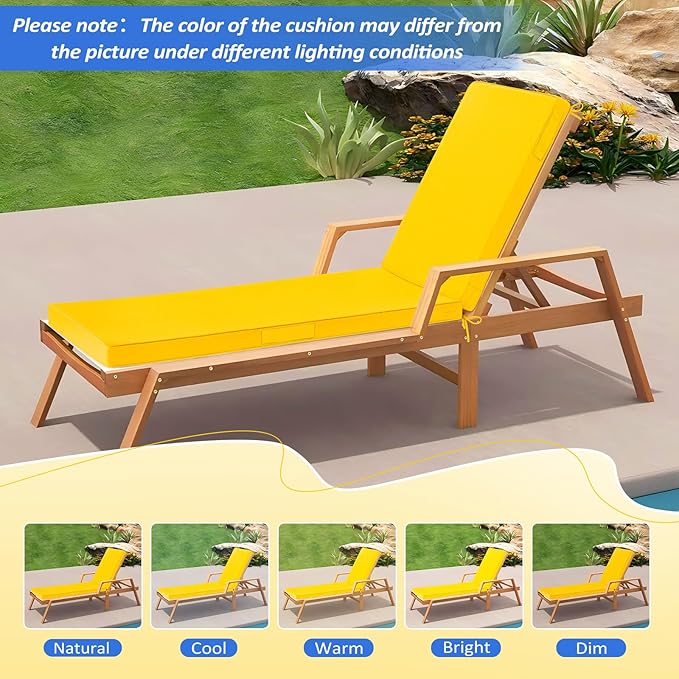 Basic Beyond Chaise Lounge Cushions Outdoor, 3-Layer Waterproof Outdoor Furniture Cushions with Removable Cover and 4 Ties, 72"x21"x3" Patio Lounge Chair Cushions for Outdoor Furniture, Yellow
