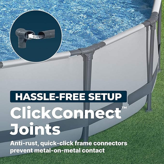 Bestway Steel Pro MAX 14' x 33" Round Above Ground Swimming Pool Set, 530 GPH Filter Pump, Tritech Puncture Resistant Liner, ClickConnect Steel Frame, Gray