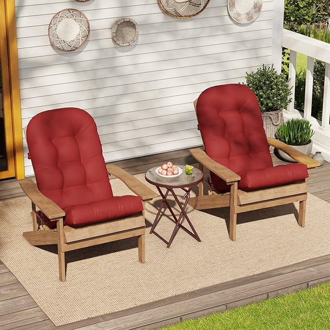 Crestlive 50x20x4 Inch Adirondack Chair Cushion Outdoor Rocking Chair Cushions Water Resistant High Back Patio Chair Cushions Set of 2 Thick Patio Replacement Cushion, Chili