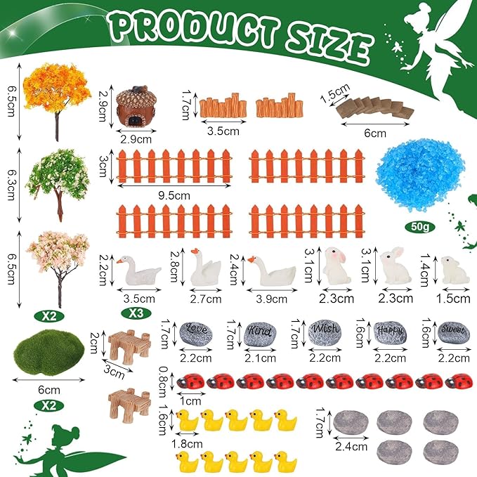 92 PCS Mini Fairy Garden Accessories Kit Cute Tiny Figurines Set DIY Micro Landscape Decor Resin House Bridge Animal Plant Ornament for Terrarium Dollhouse Succulent Craft Potted Horticulture