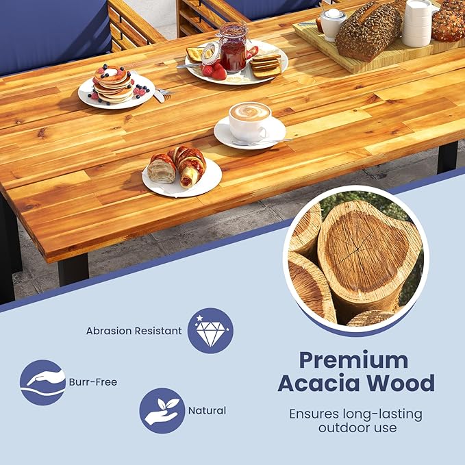 Tangkula 7 Piece Patio Dining Set, Acacia Wood Dining Chair & Table Set, 69” Spacious Tabletop with Umbrella Hole, Heavy-Duty Metal Support, Dining Set for Backyard, Poolside