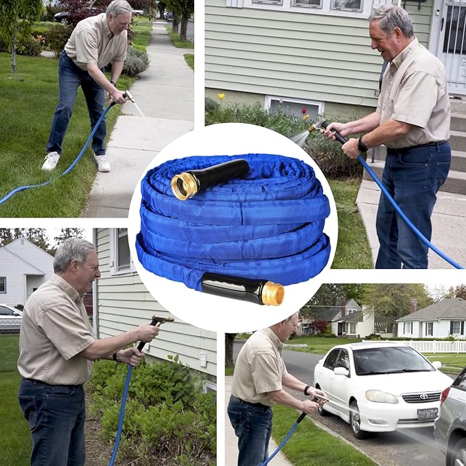 YOTOO Garden Hose 75 FT, Lightweight, Durable, Flexible, Non-Expanding, Kink-Free Water Hose with Solid Brass Fittings for Outdoor, Watering flants and flowers, Car Wash