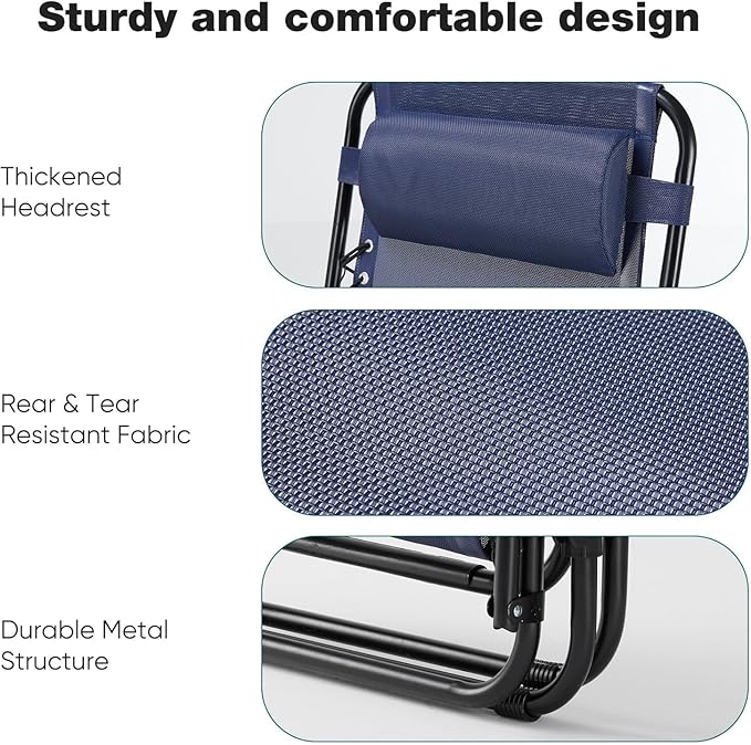 NEWBULIG Zero Gravity Chair Set of 2, Lounge Chair Folding Portable Adjustable Camping Reclining Chairs with Adjustable Pollow, Mesh Back, Cup Holder Trays Lawn Patio Chair for Pool Beach