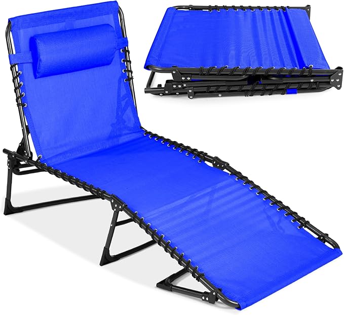 Best Choice Products Patio Chaise Lounge Chair, Portable Outdoor Folding Recliner for Lawn, w/ 8 Positions, Handles, 300lb Capacity - Resort Blue
