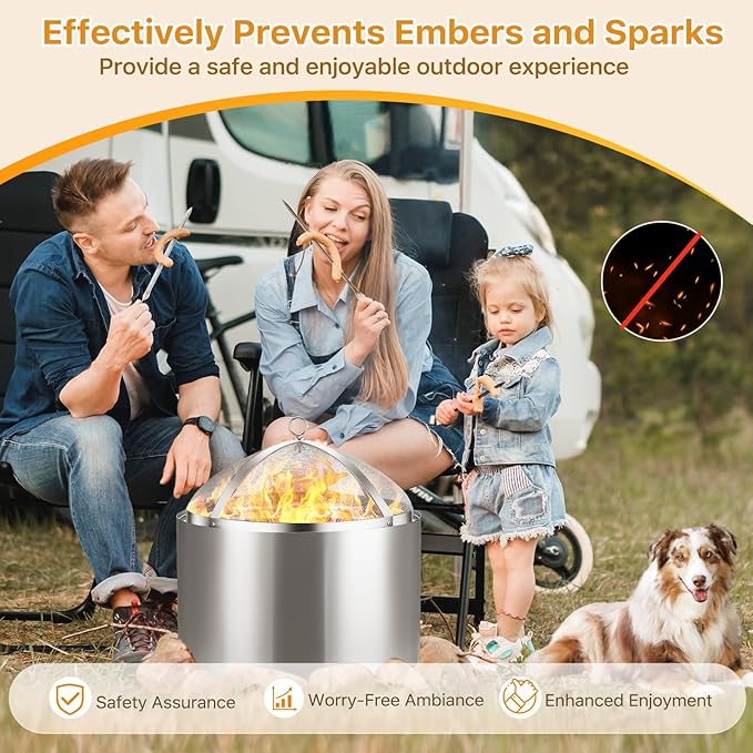 Fire Pit Spark Screen for Solo-Stove Bonfire 19.5", Stainless Steel Bonfire Sheid Accessories with Removal Handle, Firepit Screens Cover Detachable Mesh Lid for Backyard, Beach, RV Camping