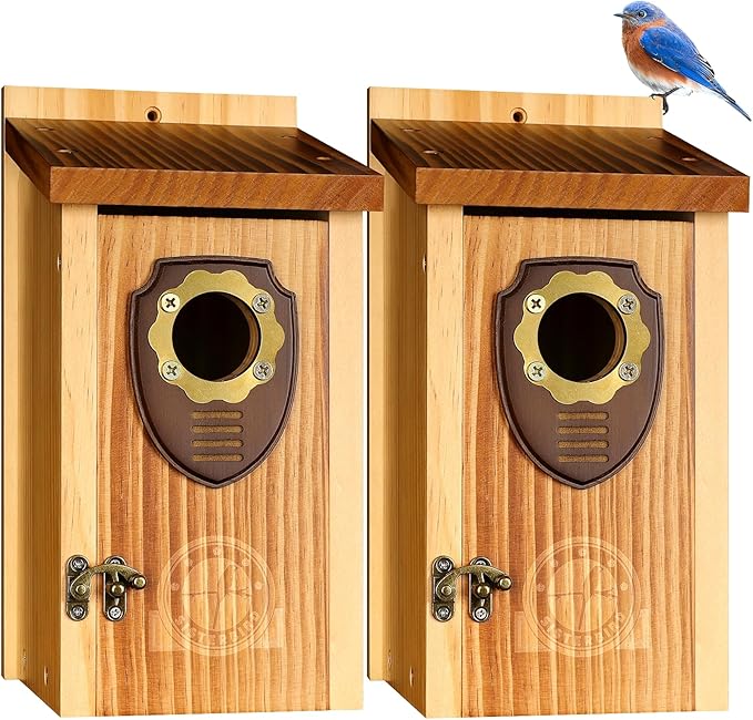 Pack of 2 Bluebird Houses for Outside, Premium Wooden Bird House, Bluebird House for Outdoor, Courtyard Decoration Bird Nest, Bluebird Finch Swallow Wren Chickadee