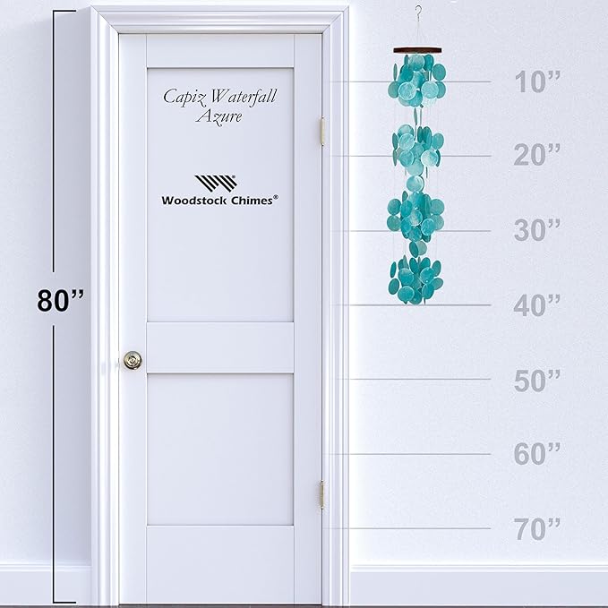 Woodstock Chimes Asli Arts Collection, Capiz Waterfall, 40'' Azure Capiz Wind Chimes for Outdoor, Patio, Home or Garden Décor, Wind Chime for Mom Christmas/Hanukkah Gifts (CWRA)