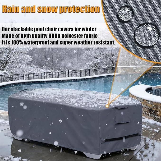 Outdoor Chaise Lounge Cover for 4-6 Stackable Patio Chaise Lounge Chairs, Waterproof, Durable Polyester Fabric 80 x 32 x 40 Inch Pool Lounge Chair Covers for Winter Storage (Grey)