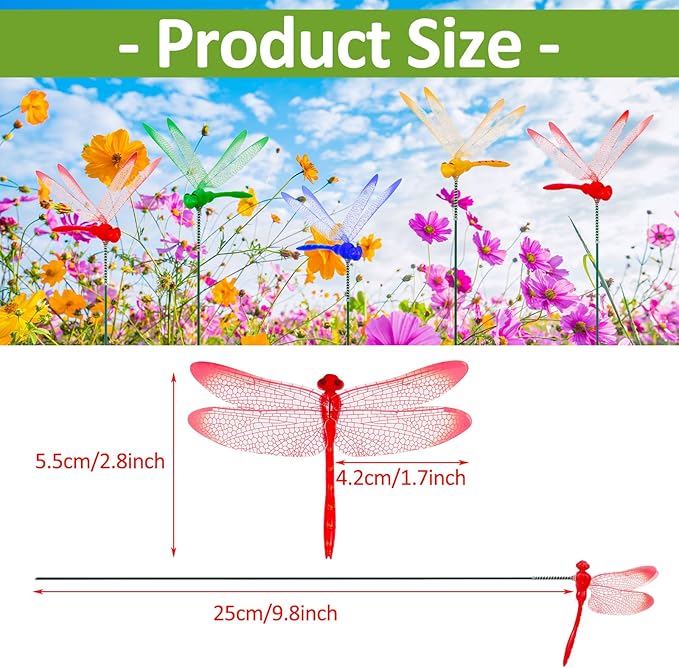 Augshy 50 Pcs Dragonfly Decoration Stakes Garden Dragonfly Artificial Ornaments for Indoor Outdoor Garden Birthday Wedding Party Decor