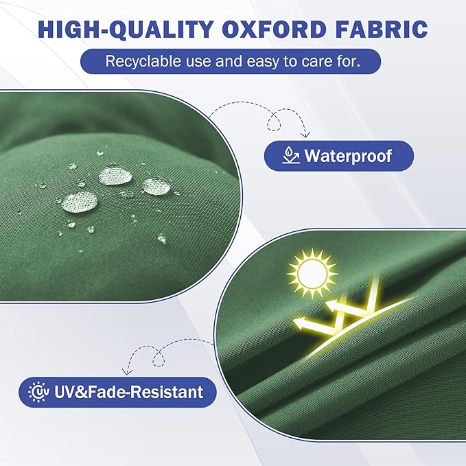 Rocking Chair Cushion, Waterproof and Fade-Resistant Patio Chair Cushions, Tufted Chair Pads for Rocker Furniture, 17x17 Inch, Indoor/Outdoor Seat Cushions with Ties, Dark Green (Pack of 2)