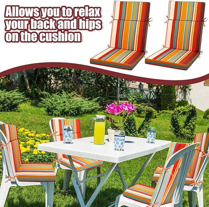 6 Pack Outdoor High Back Chair Cushion, 44 x 20 inches Patio Chair Cushions Waterproof Rocking Cushions Indoor Furniture Seat Pad, Weather Resistant (Solid,Boho)