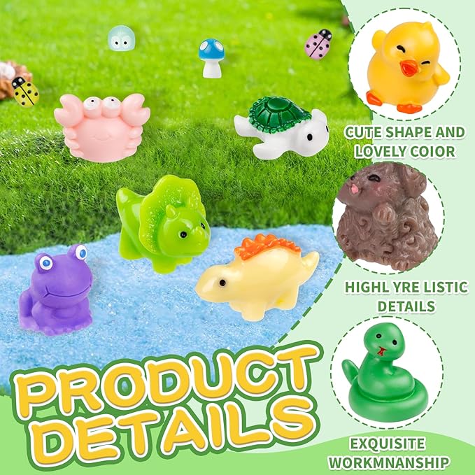200 Pcs Mini Patio Miniatures Figurines Colorful Mini Resin Figures in Bulk Miniature Little Small Animals Figurines for Fairy Garden Landscape Dollhouse Accessories DIY Crafts Aquarium Decor