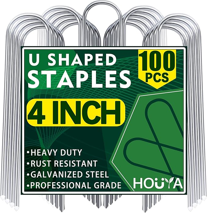 100 Pack Garden Stakes 4 Inch U-Shaped Drip Irrigation Stakes Galvanized Landscape Staples Garden Pins Yard Lawn Ground Stakes for Soaker Hose Drip Line Tubing Landscape Fabric Weed Barrier