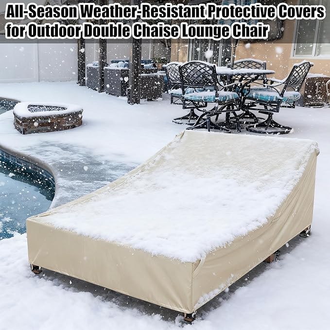 Outdoor Double Chaise Lounge Chair Cover Waterproof, 100% 600D Oxford Fabric Tear-resistant and Windproof All-season Weatherproof Protection for Patio Furniture Lounge Chair/Sunbed Daybed (Beige)