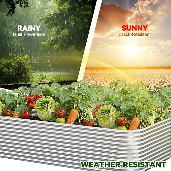 2 Pack Tall 8x4x1.5FT Raised Beds for Gardening, Corrugated Galvanized Steel Raised Garden Bed, Outdoor Metal Above Ground Garden Bed for Vegetables and Flowers