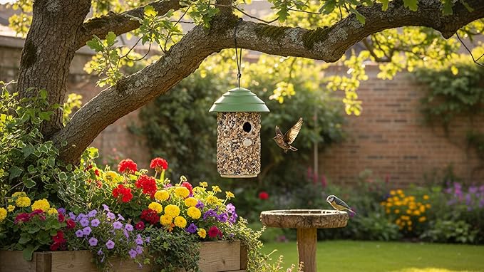 Outdoor Wren Bird House with River Pebble Composite Roof – Decorative Wooden Nesting Box for Wrens, Finches & Small Songbirds – Weather-Resistant Hanging Backyard Habitat, 10 Years (Green)