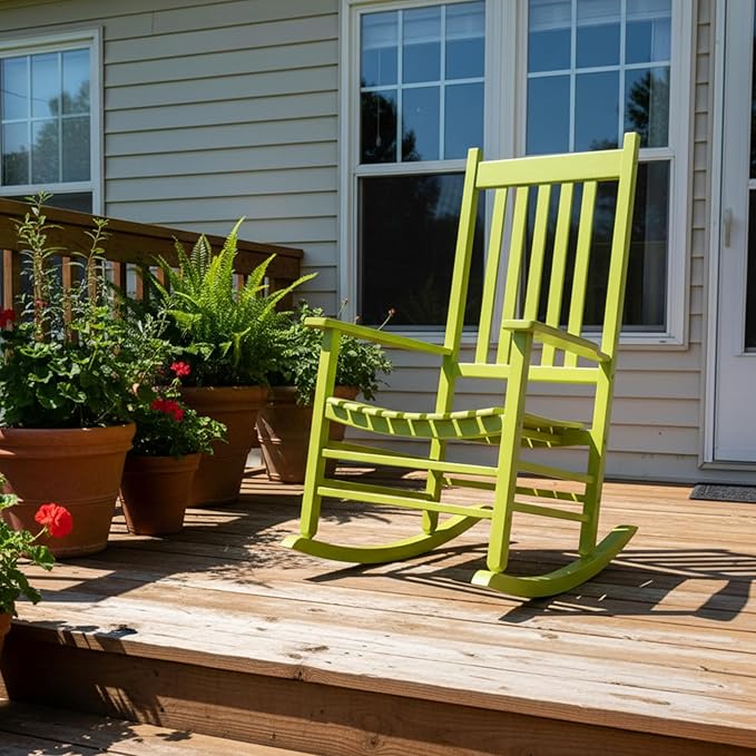 Shine Company Vermont Porch Rocker, High Back Wood Rocking Chair, Lime