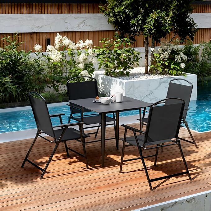 Outdoor Folding Patio Dining Chairs Set of 2 With Armrest Heavy-Duty Lightweight Protable Foldable Patio Sling Chair for Garden Lawn Poolside Backyard Deck Bistro Balcony Sillas Furnitures(2, black)