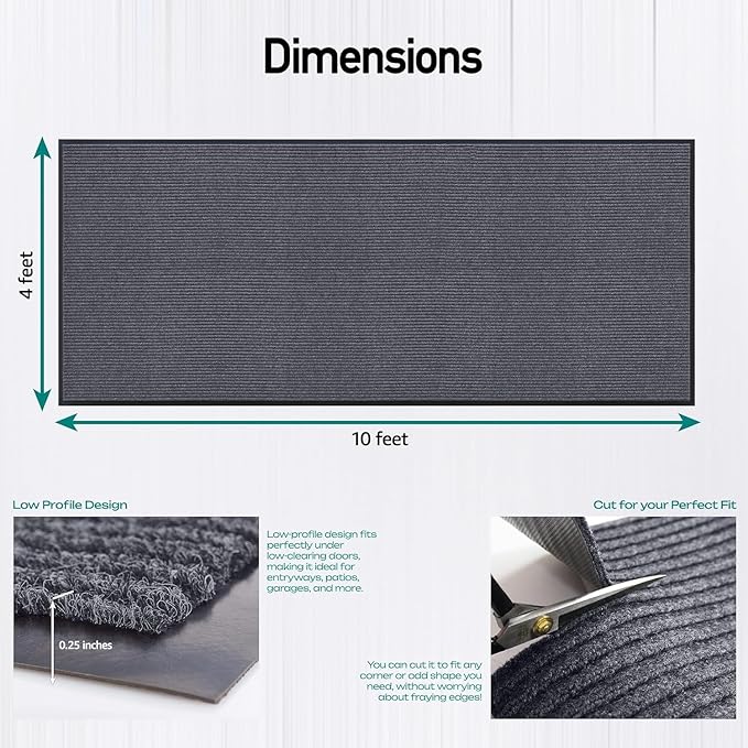 LuxUrux Striped Gray Door Mat - Heavy Duty, Indoor/Outdoor, Easy Clean, Waterproof, Low-Profile (4 x 10 Feet) - Ideal for Entry, Patio, Garage - Durable Solution for High Traffic Entrance Ways